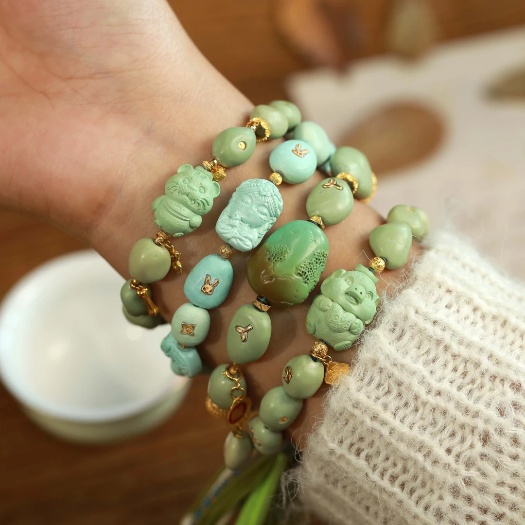 霖泽|绿松石老虎福猪山水牌扎基拉姆手链配饰18k金复古国风1220