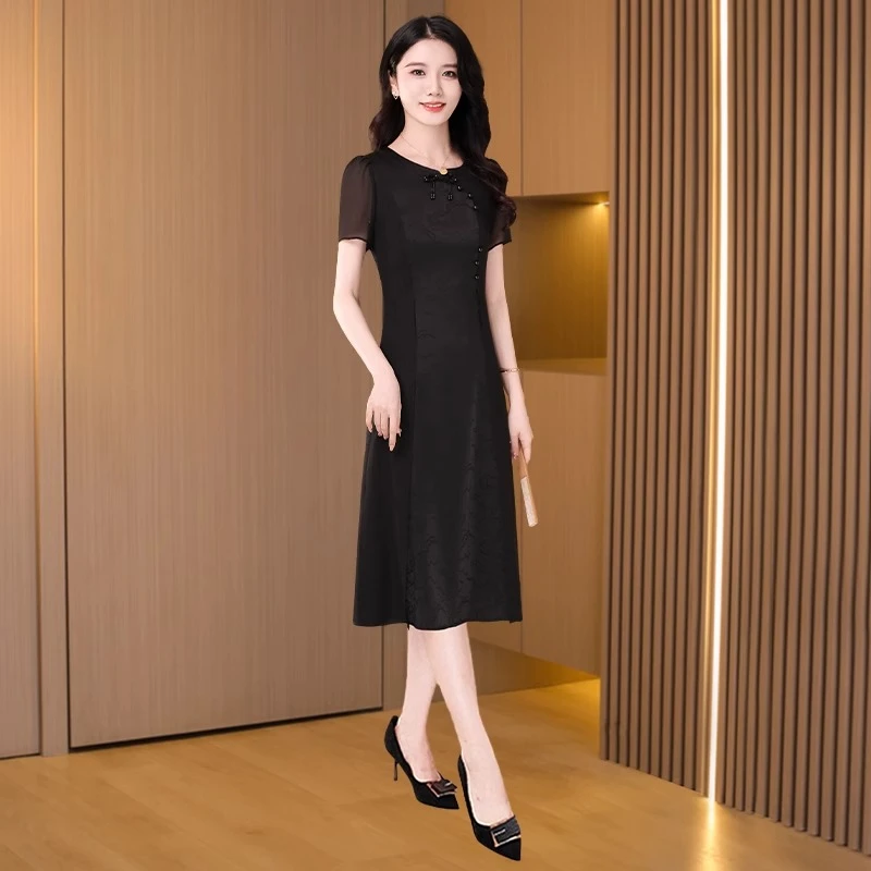 低领改良旗袍连衣裙2025新款女夏高端大气上档次小个子十三行裙子