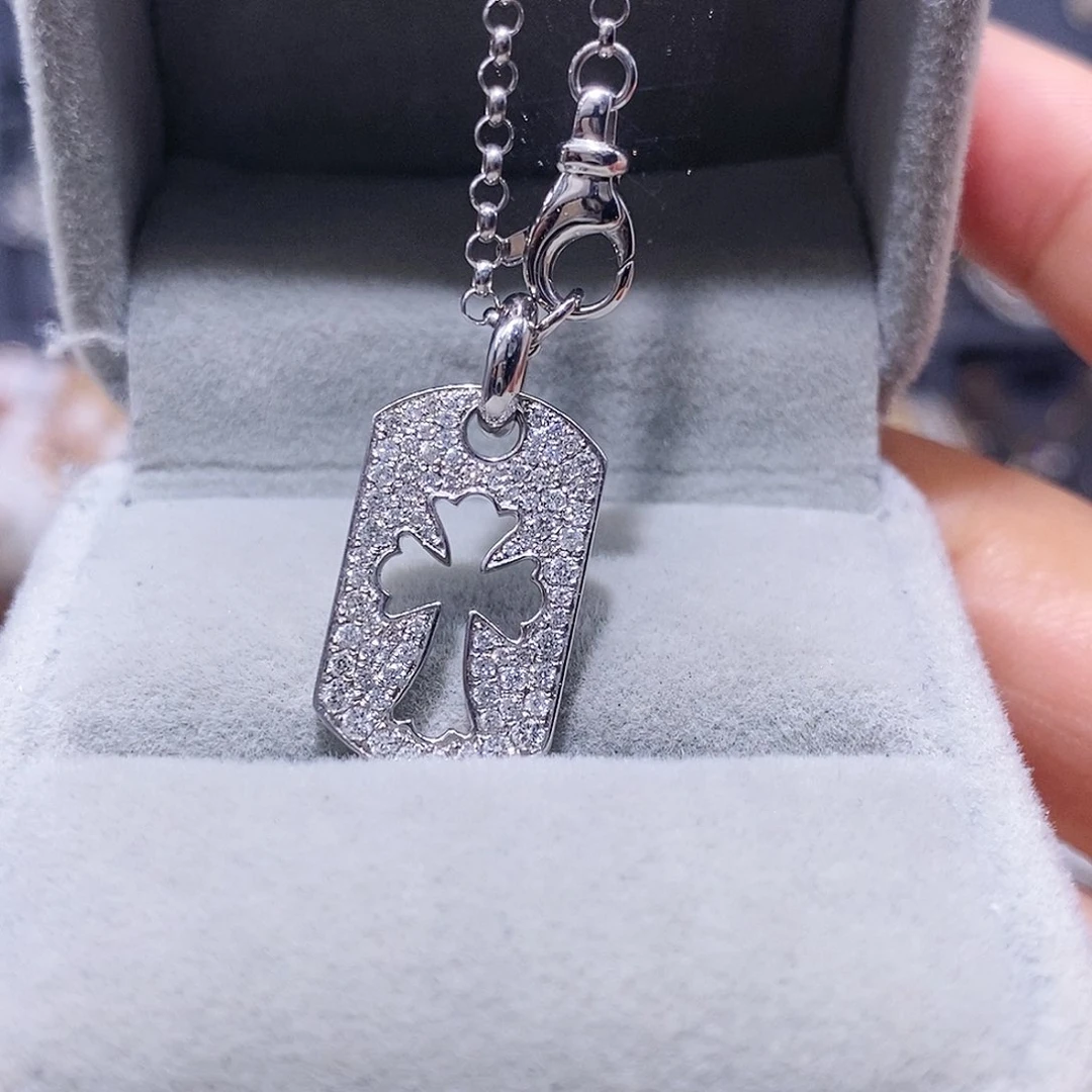 颈饰钻石18K金镶嵌k白克家十字架军牌项链