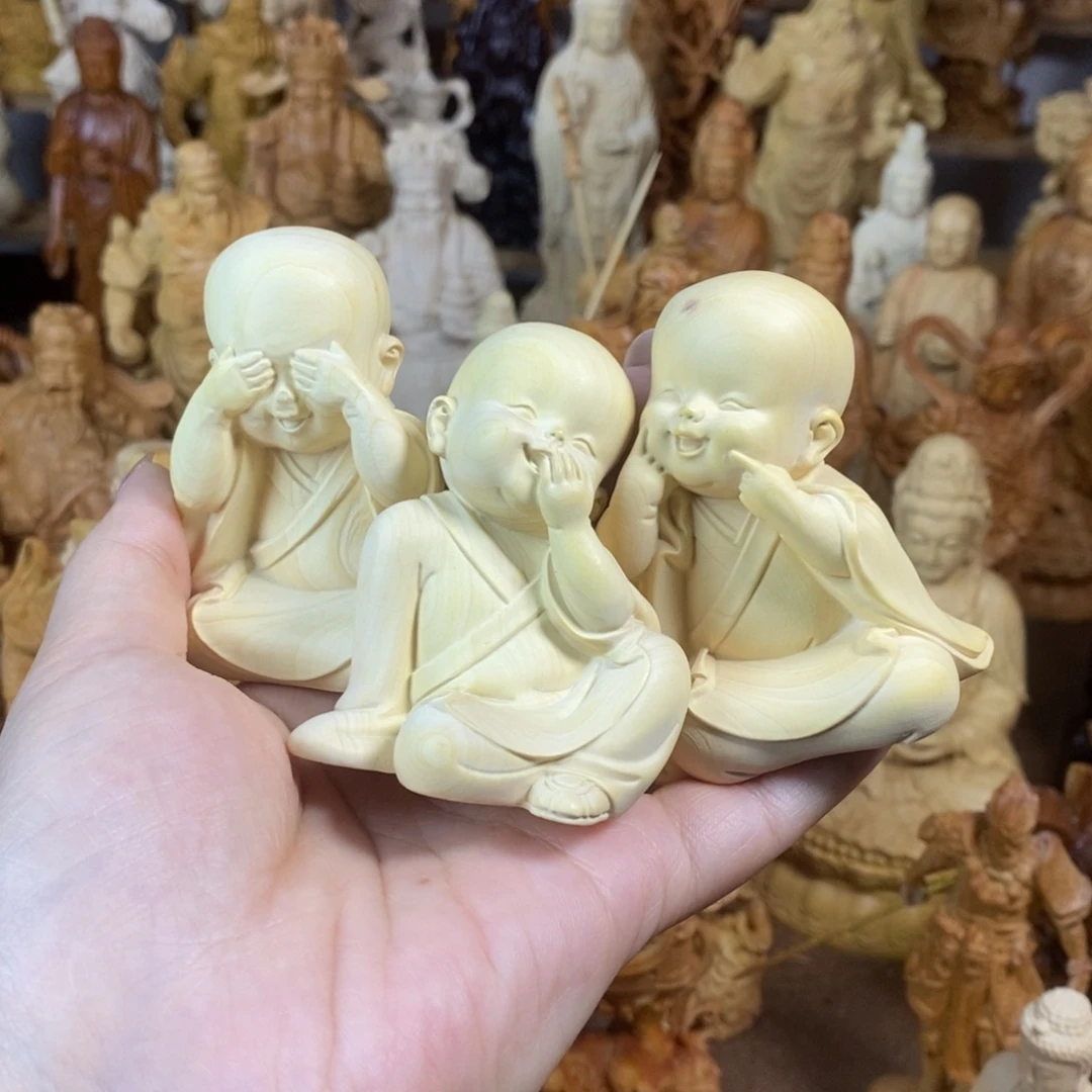 木黄杨微瑕7高三不小和尚摆件