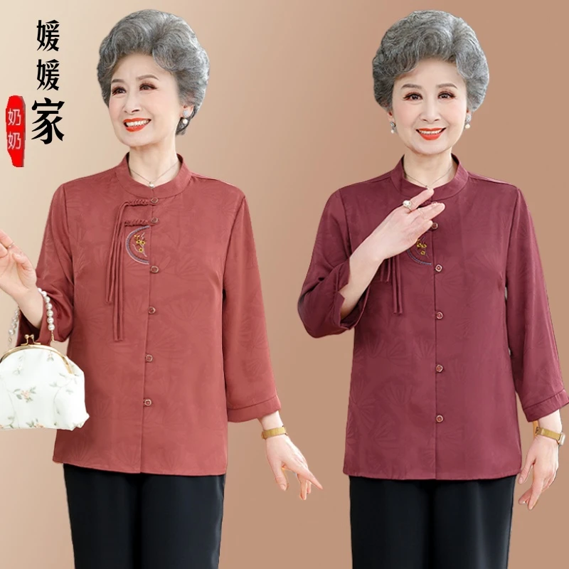 老太太夏装夏季中老年人衬衫奶奶上衣6070妈妈衣服七分衬衣衣服女