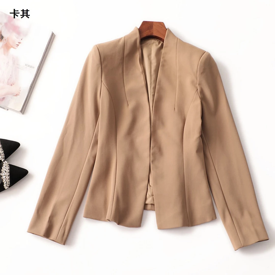 410104秋中长款长袖V领西装小西服小西装