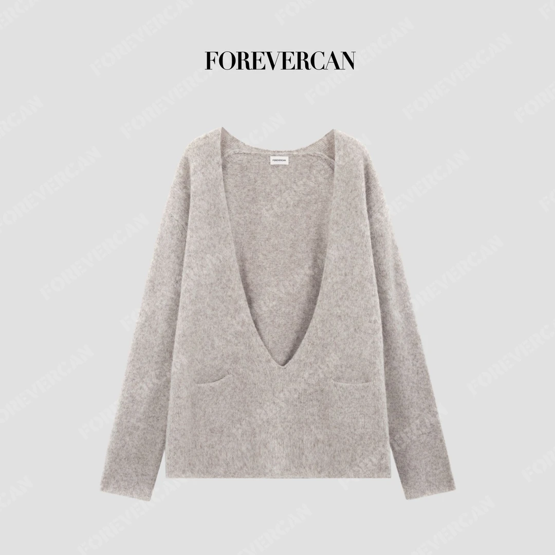 FOREVERCAN“埃尔斯”慵懒风大V领显瘦宽松针织毛衣MY40004