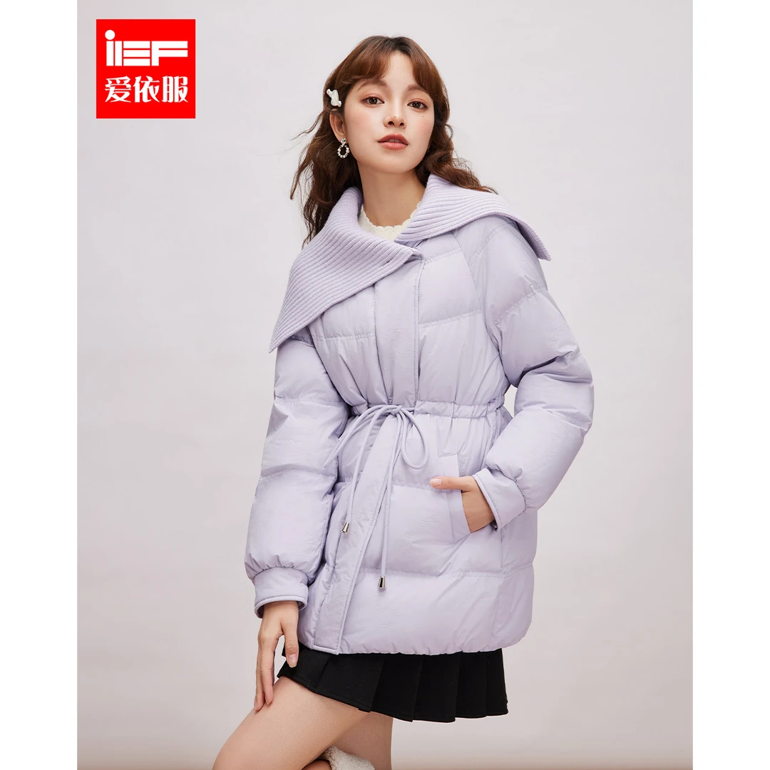 IEF/爱依服2025冬季新款法式小众大翻领设计通勤羽绒中外套流光风