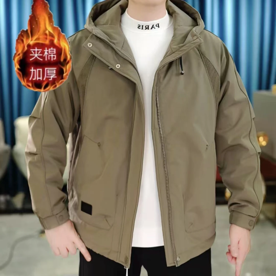 秋冬保暖又好看时尚二棉工装防风夹克连帽款宽松型男士棉服外套