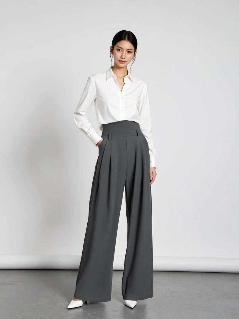 垂感显瘦高腰休闲裤女2025新款夏季设计感黑色阔腿长裤HBZC621157