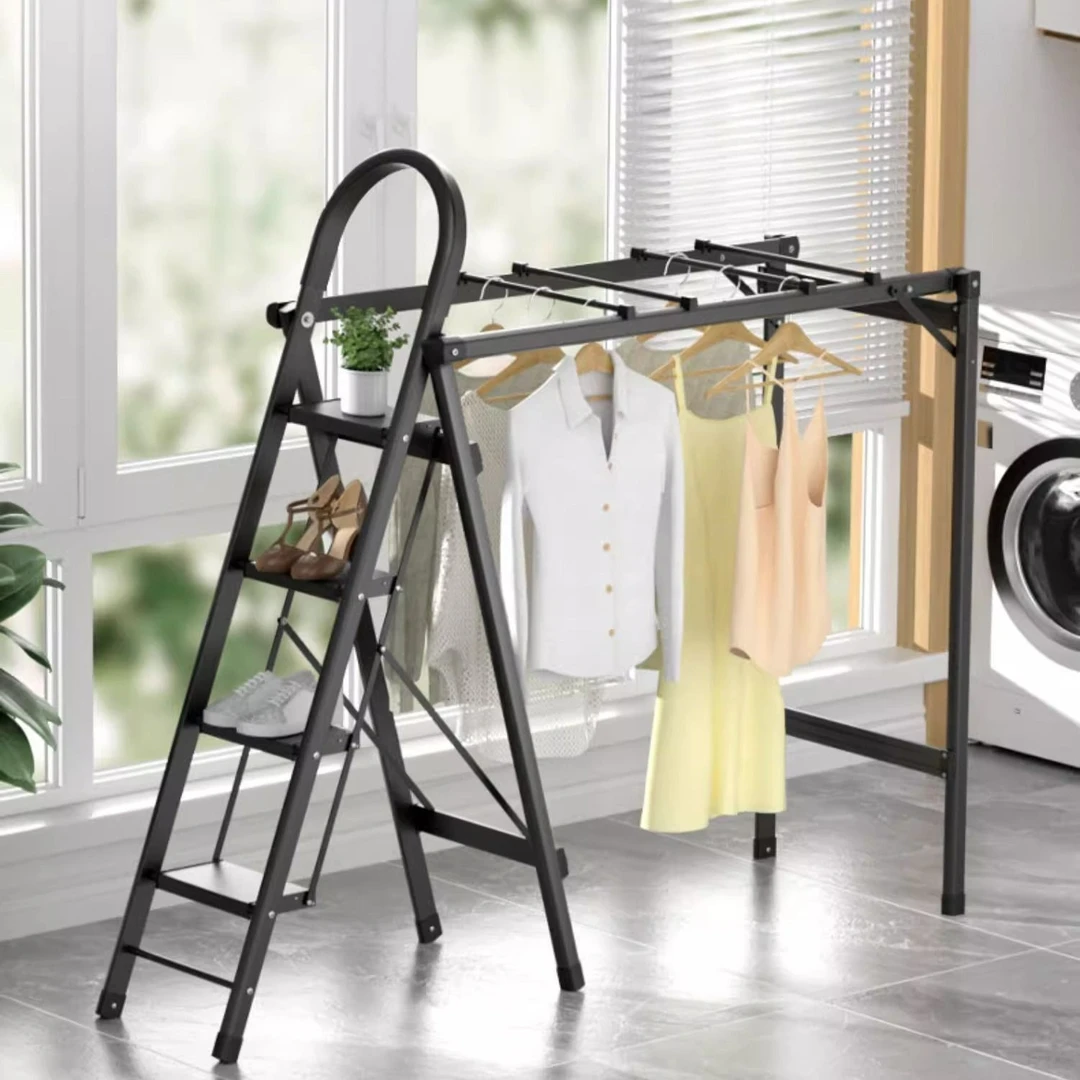 梯子多功能家用两用晾晒衣架加厚碳钢可折叠伸缩免安装实用人字梯