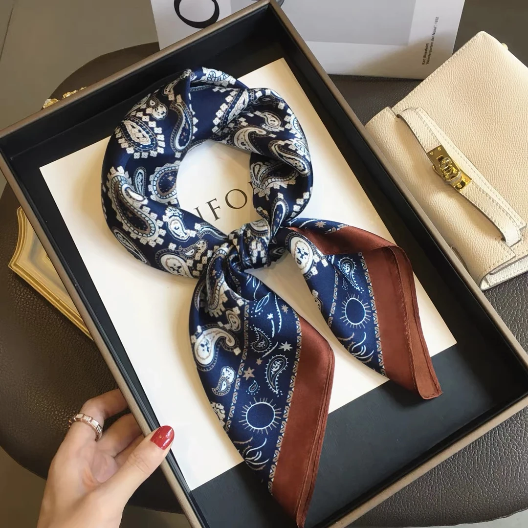 洋气春秋男士腰果花桑蚕丝时尚方巾丝巾女百搭薄围巾嘻哈腰果65cm