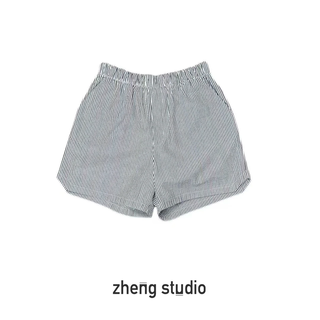 #062602 棉质泡泡纱 竖条纹短裤