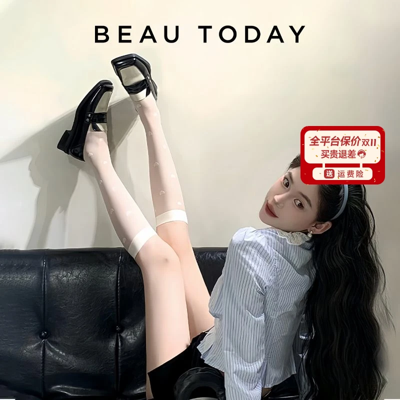 BeauToday【牛皮】黑白键乐福鞋女英伦风小皮鞋女方头真皮女鞋单鞋