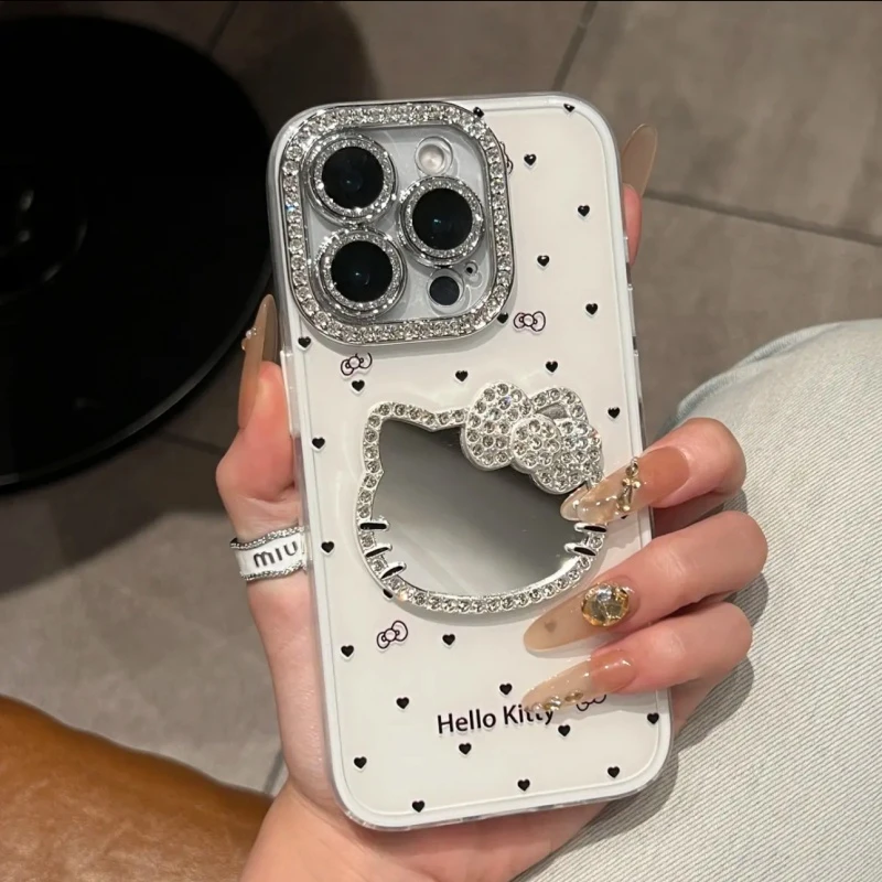 爱心补妆镜KT猫适用iPhone16promax手机壳苹果17女15pro可爱13/14