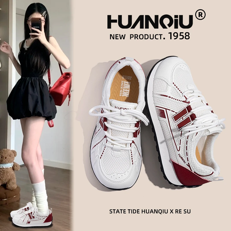 环球秋季新款女鞋网面透气板鞋2025薄款厚底百搭休闲运动鞋子女款