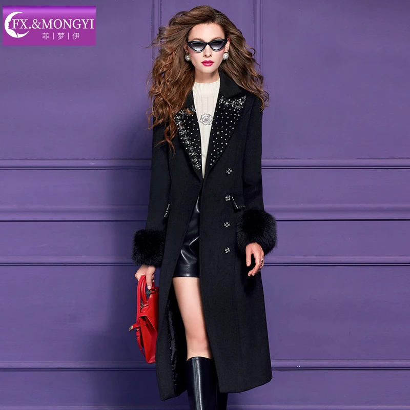 菲梦伊原创新款重工钉珠49%绵羊毛优雅大气时尚毛呢外套 68974