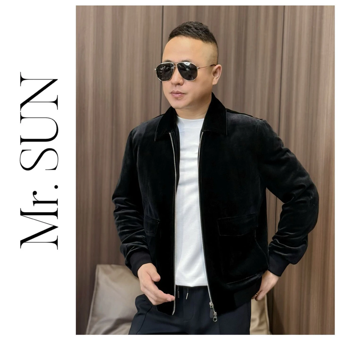 8267 孙先生金丝绒翻领短款羽绒服男款