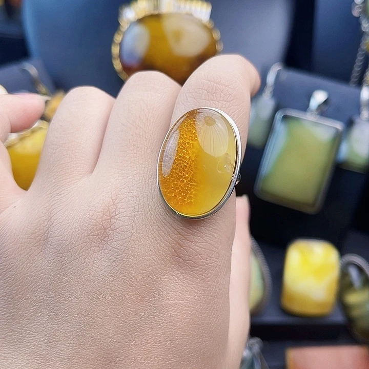 琥珀银S925镀金镶嵌裸石