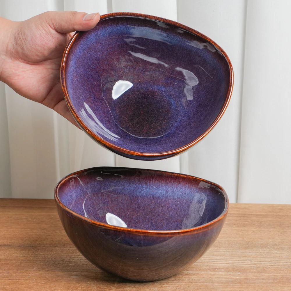 【瑕疵】釉下彩陶瓷碗餐厅家用窑变异形沙拉碗高颜值汤面碗A5A/WG5A