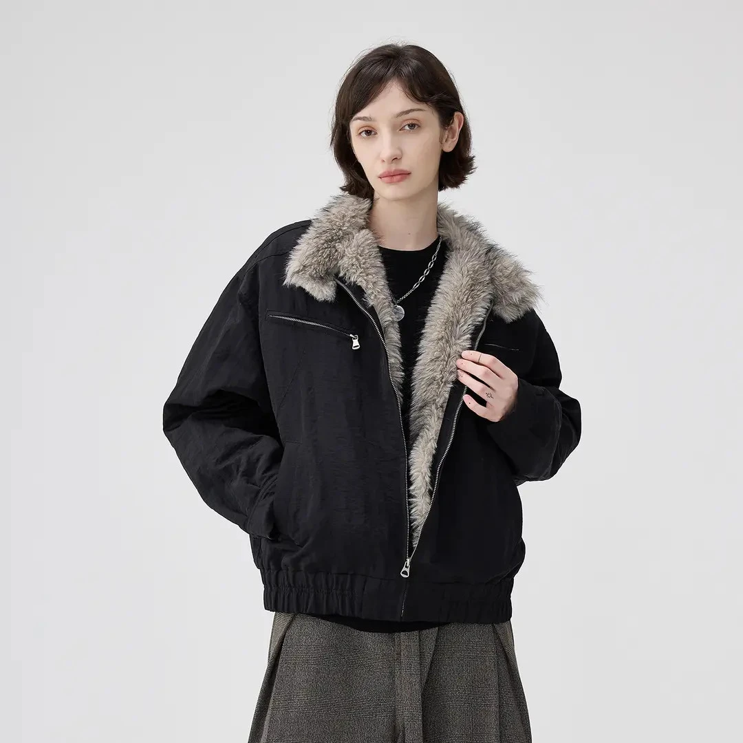 benmyshower复古座山雕解构微皱分割夹克男女高级感夹棉毛领棉服