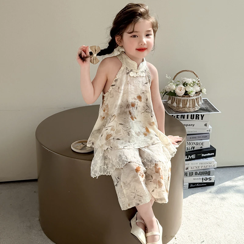 女童夏装套装2025新款儿童洋气时髦中式吊带女宝宝夏季国风两件套