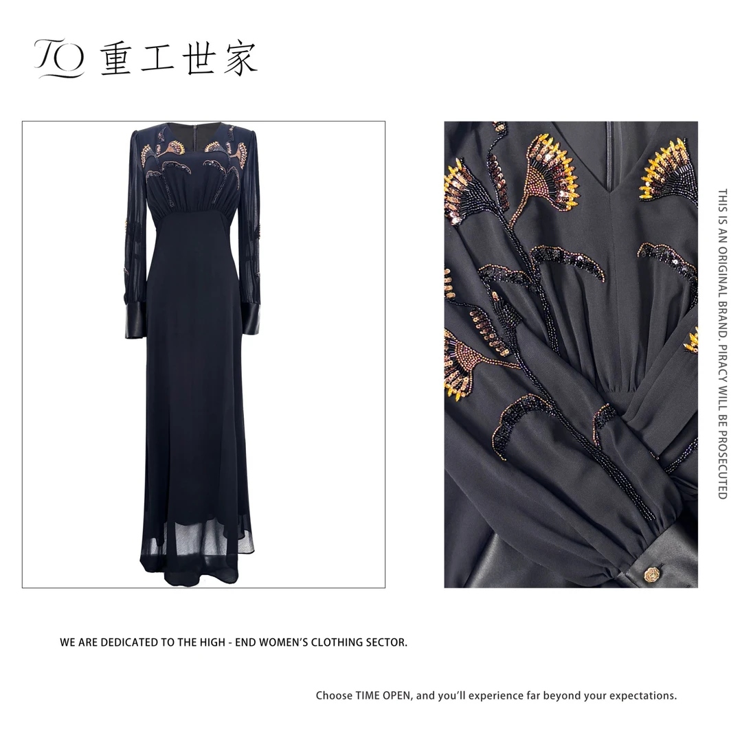 【重工世家原创设计】金银杏V领连衣裙-54