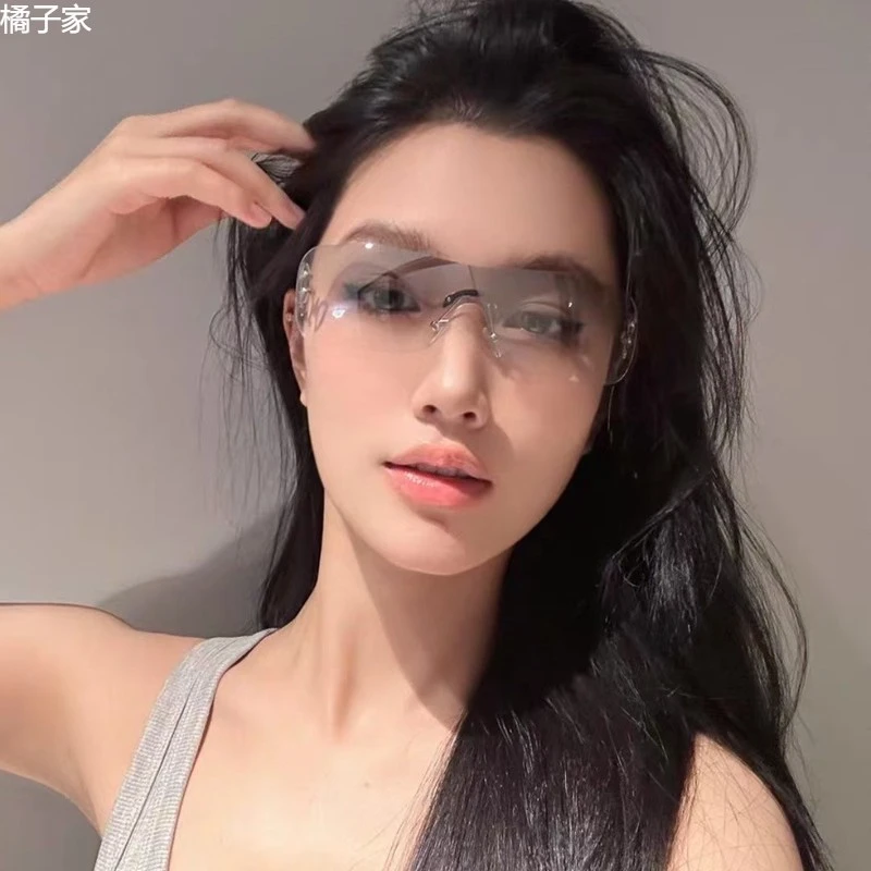 新款时尚高级感太阳眼镜金属大框男女个性拍照欧美无边框Y2K墨镜