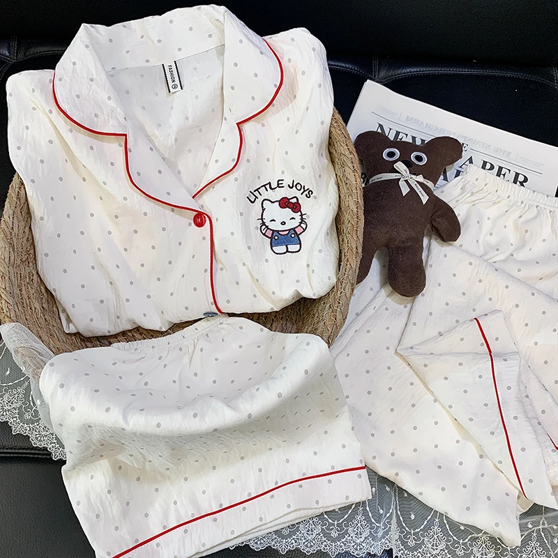 【三件套牛仔猫咪】云朵绵夏季短袖可爱卡通睡衣少女家居服套装睡衣