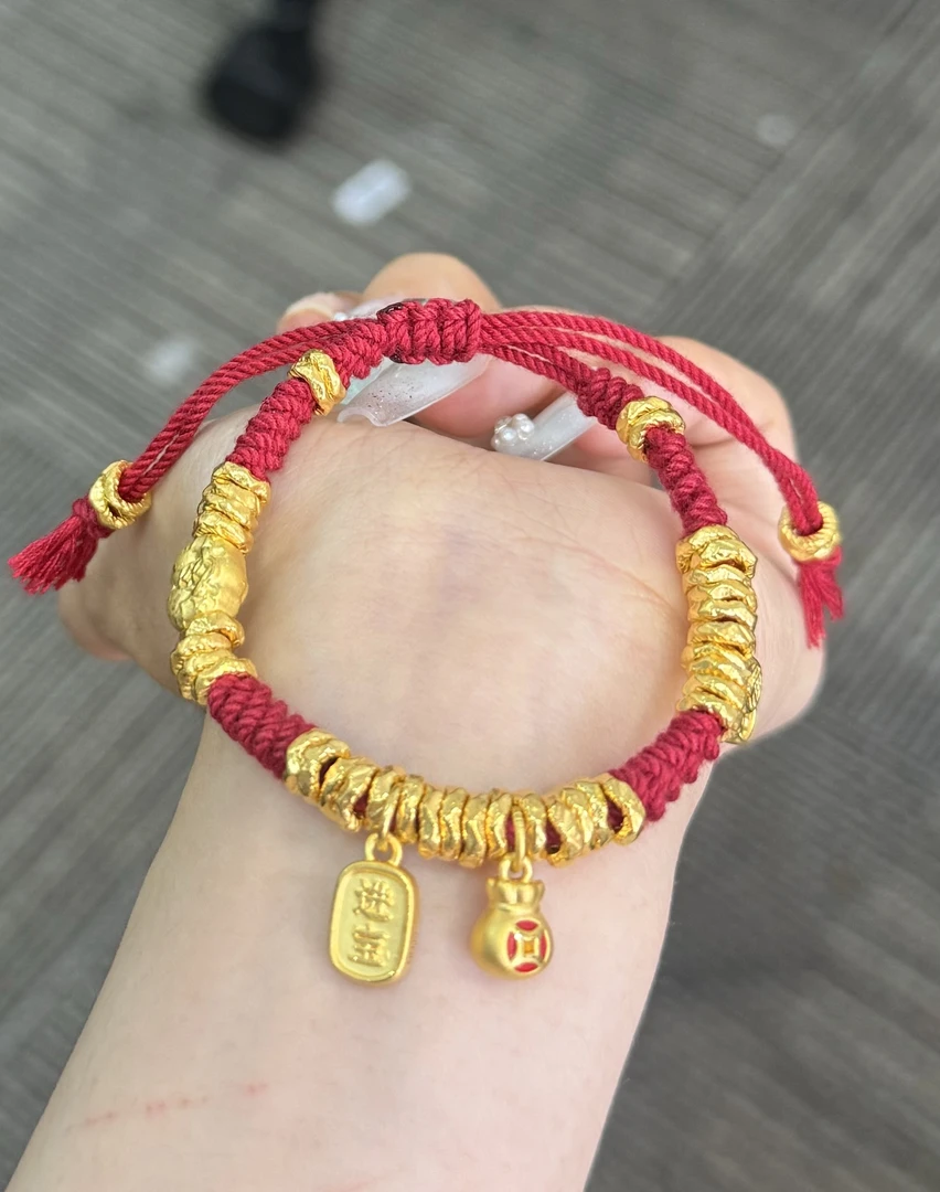 足金999 锤纹盘缠四宝手绳