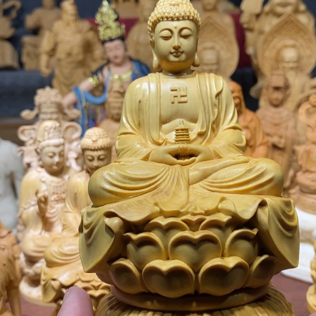 千***文黄杨木小叶15公分药师佛摆件