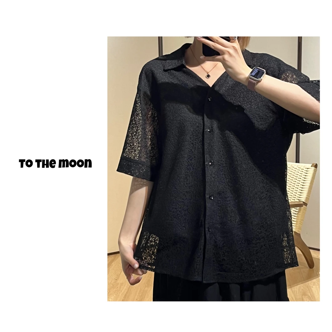 UpSd 原创【梦太美别相信】轻薄透气蕾丝不规则设计夏季显瘦衬衫