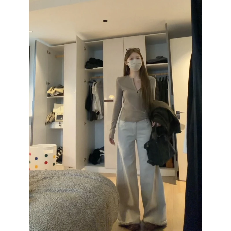 MARIE.COCO2025秋冬新款牛仔复古夹克外套半拉链上衣女阔腿裤套装