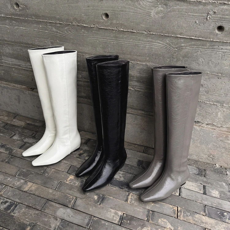 【奢品】超模靴~气质小方头内增高不掉筒显瘦大筒围真皮时装靴长靴