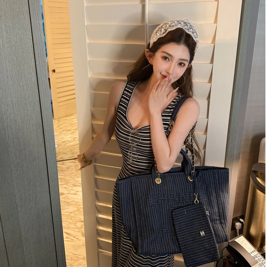 GUIDI GUDI【假装很好】黄加蓝性感女人味条纹连衣裙 L9520496H