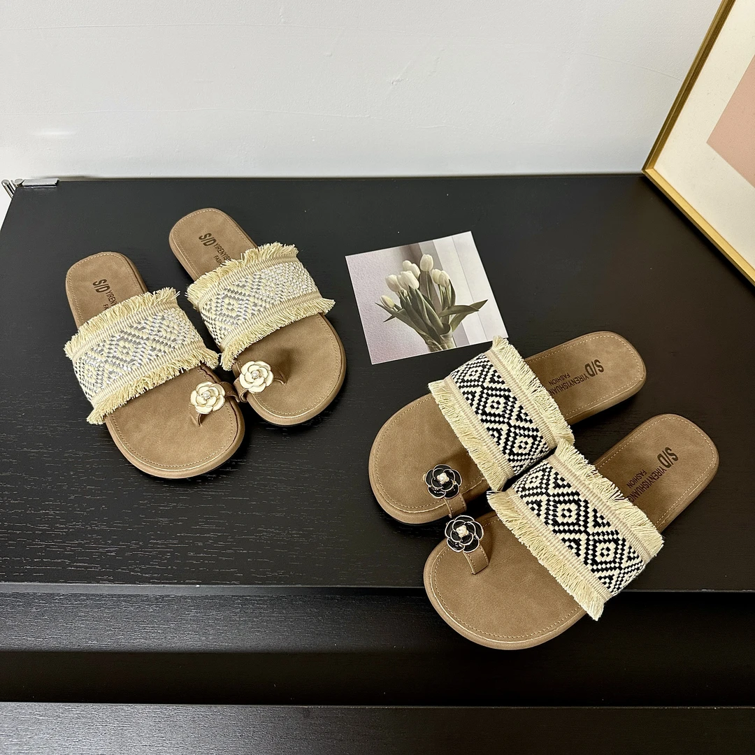 法式编织外穿套趾罗马凉拖鞋女2025年夏季新款海边度假软底一字拖