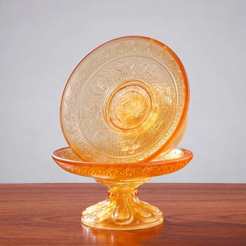 琉璃莲花果盘直供佛具琉璃莲花果盘佛前碟佛堂供盘供佛供奉水果盘