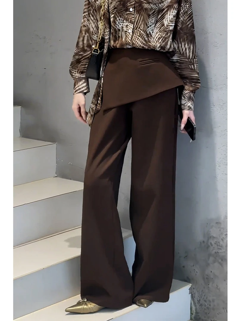 2025早秋新款小个子极简设计百搭直筒裤小众时尚显瘦咖色西装裤女