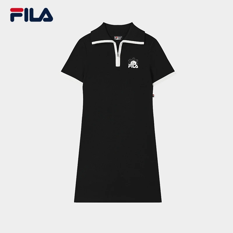 FILA斐乐运动连衣裙熊猫工厂联名裙子休闲简约印花裙F11W538315F