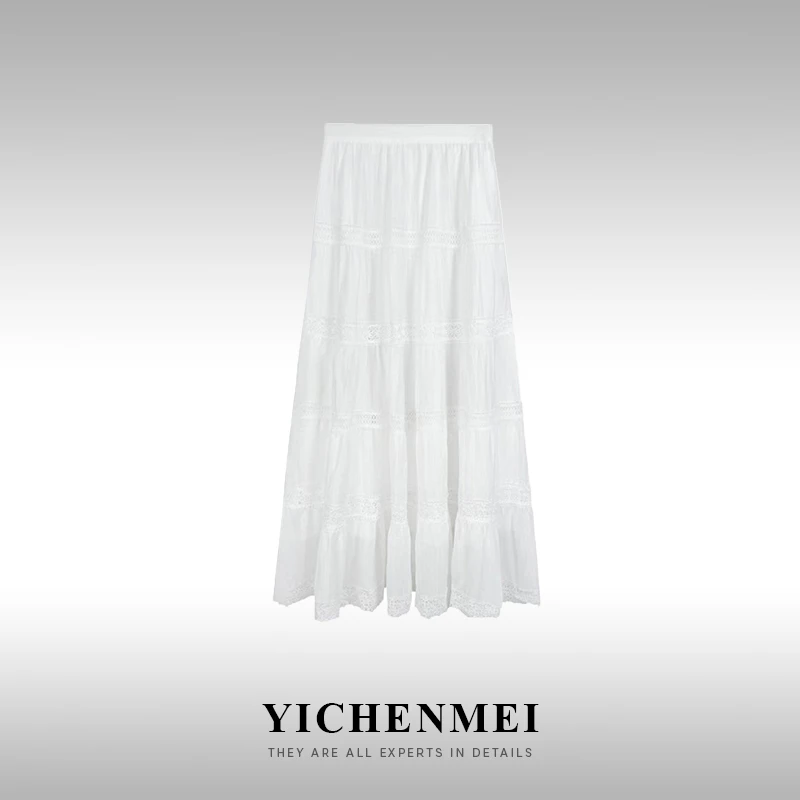 YICHENMEI2025夏季新款可露丽穿搭蕾丝花边拼接A字半身裙7002#