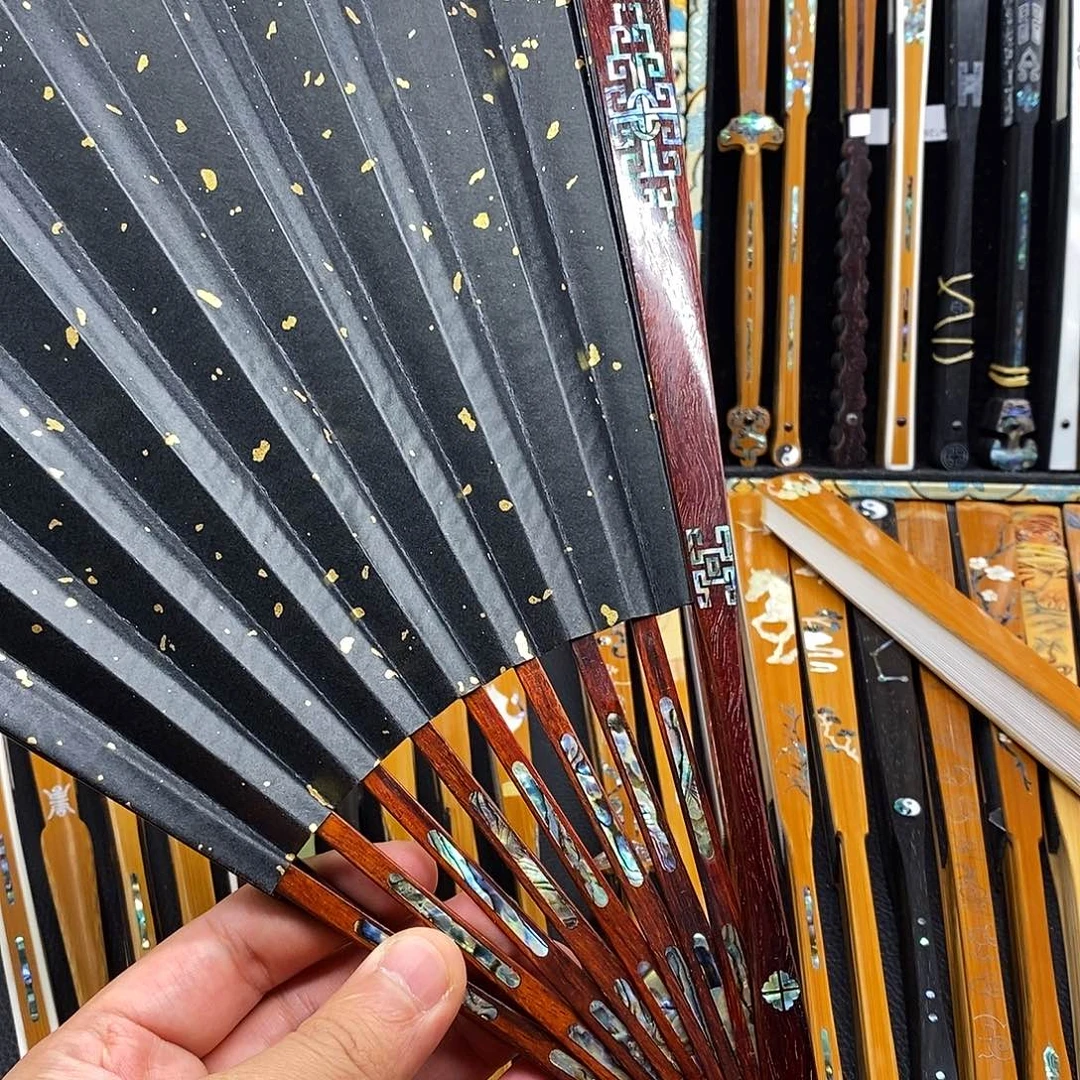 扇子《檀窗》小叶紫檀满嵌