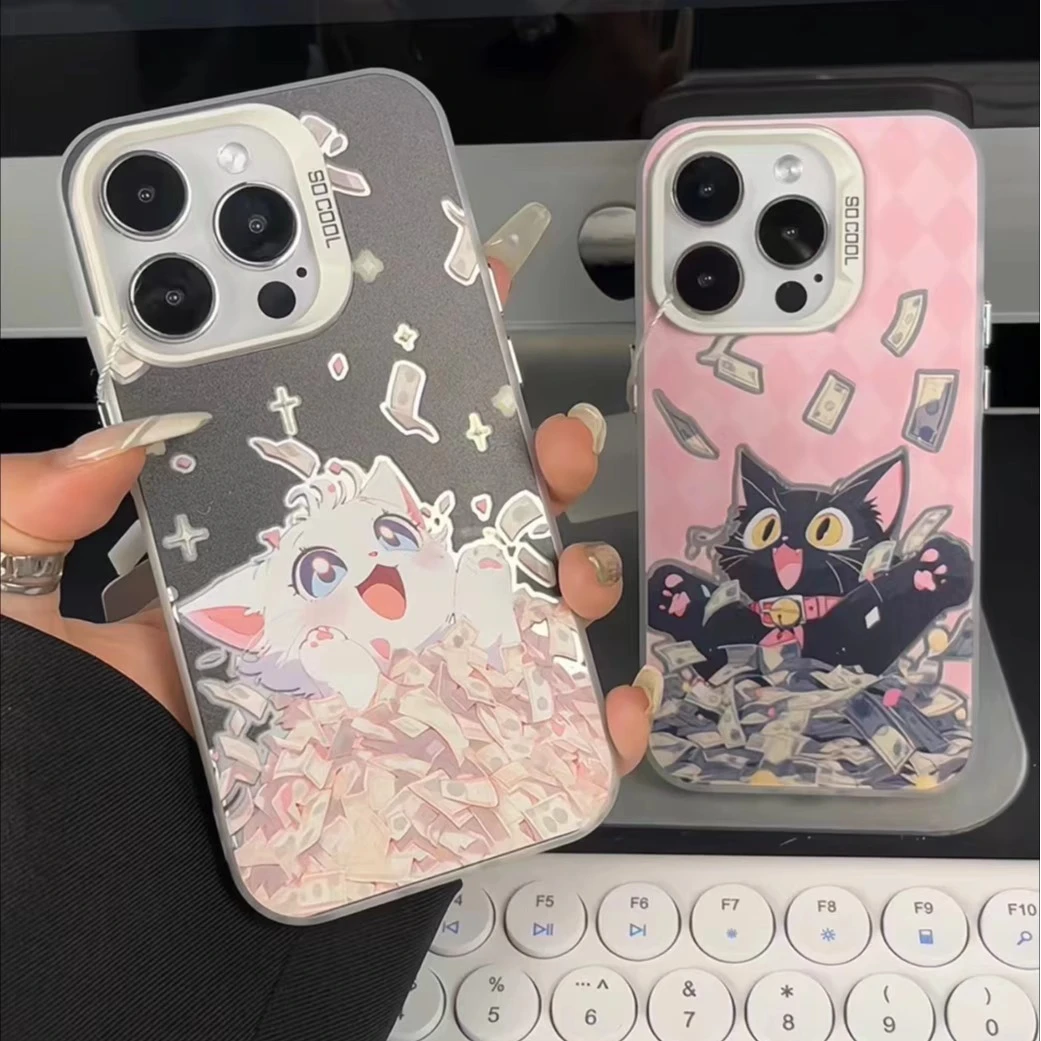 彩银壳钞票猫咪适用苹果16华为oppo小米15vivo荣耀oppo红米iphone
