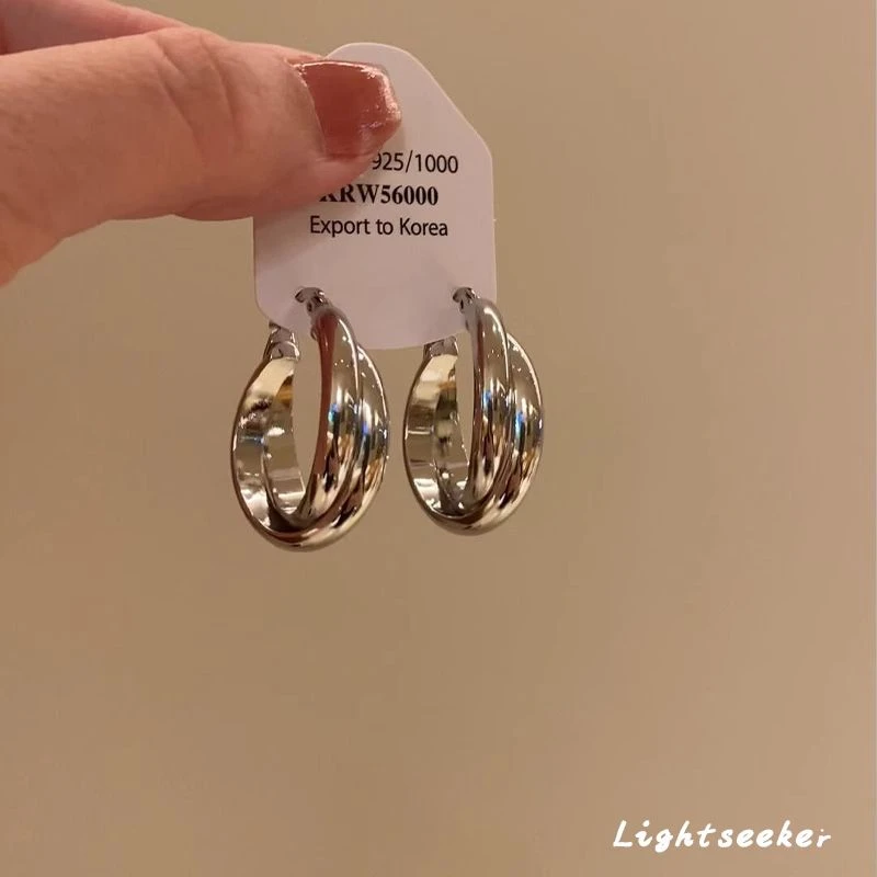 合金耳饰 金属感交叉双环几何耳环2025新款爆款小众独特