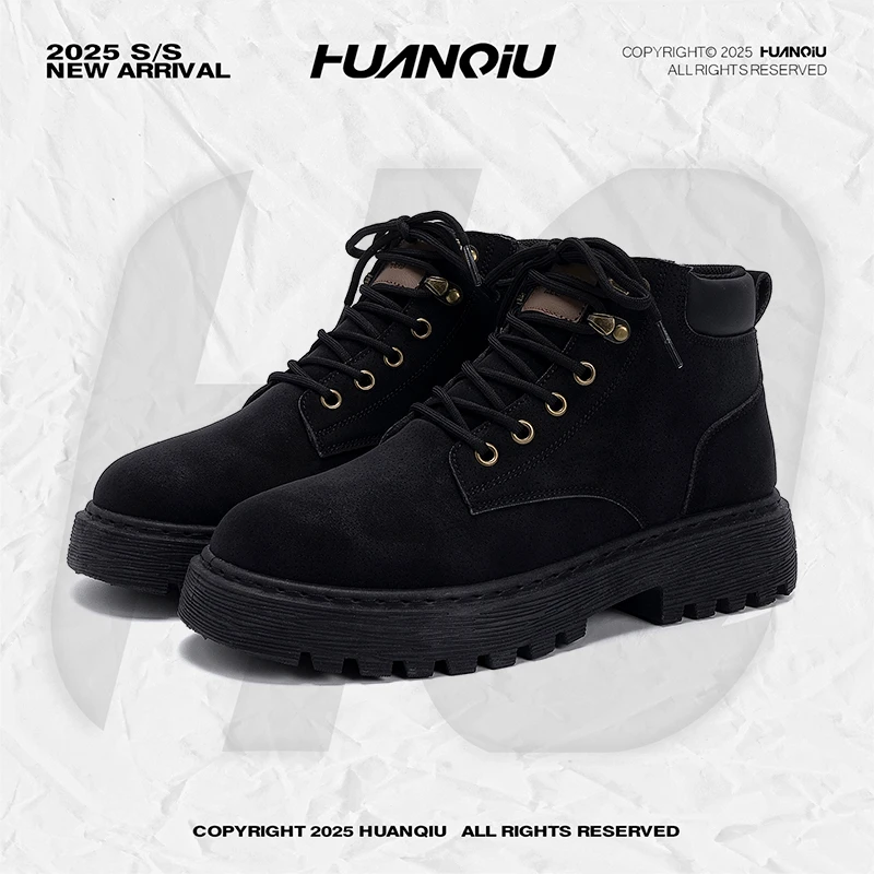 环球厚底马丁靴男款2025秋季新款百搭复古内增高男鞋休闲工装鞋子