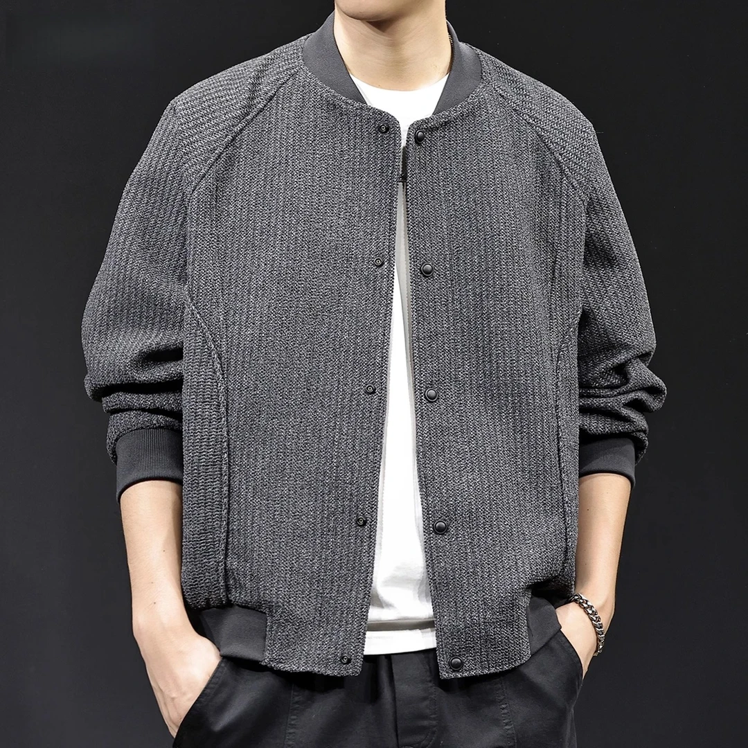 仿针织复古棒球领外套男士夹克美式休闲百搭春秋新款潮牌大码