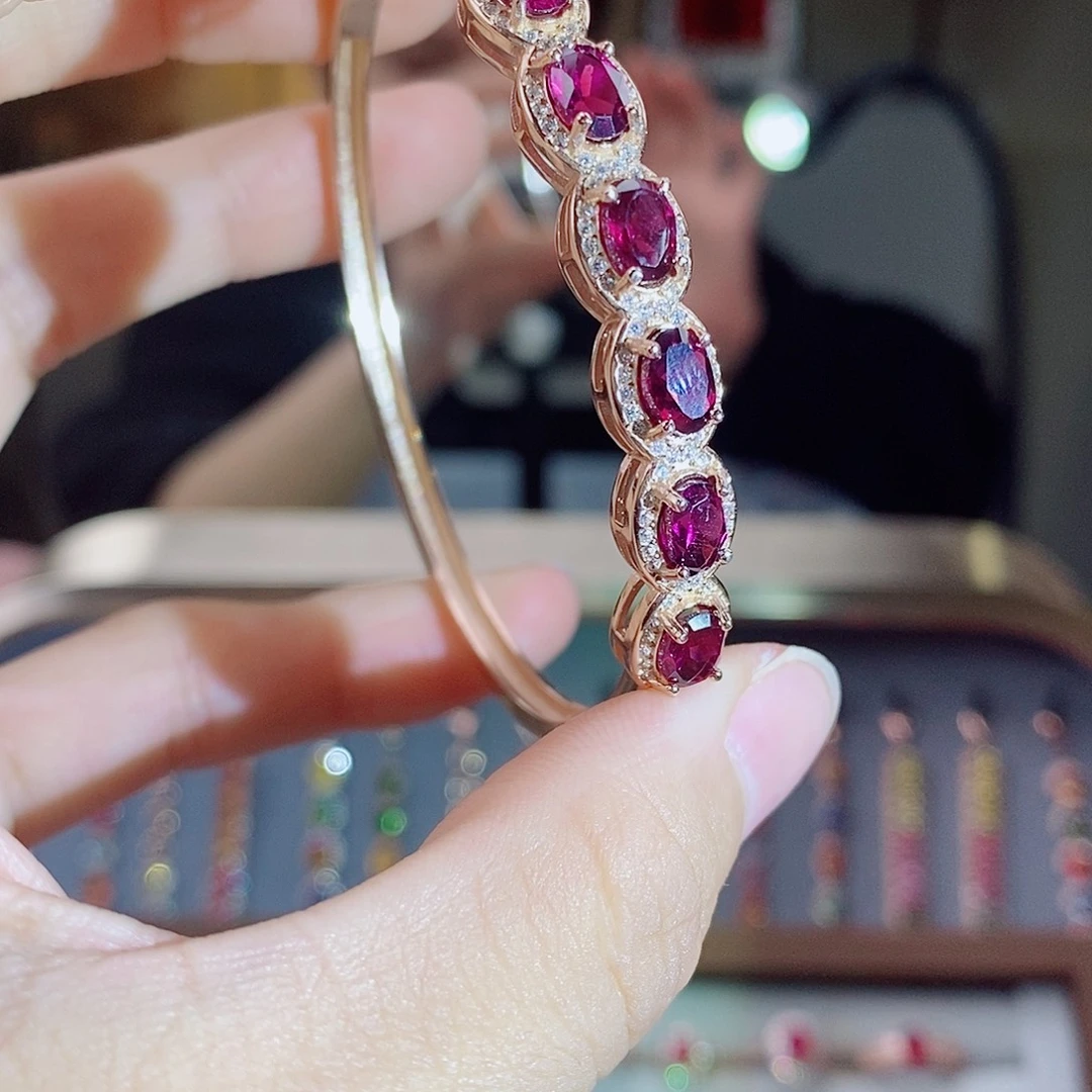 石榴石手镯银S925镶嵌