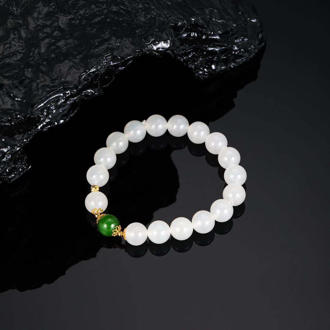 18K金镶嵌10mm白玉手串HNZ11161