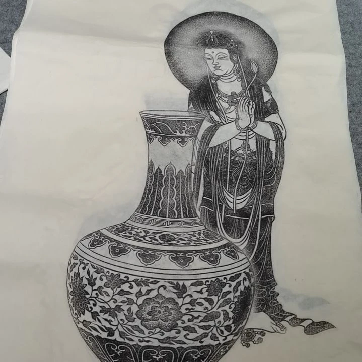 昌化石印石观音平安图拓片一张三尺整纸大尺寸