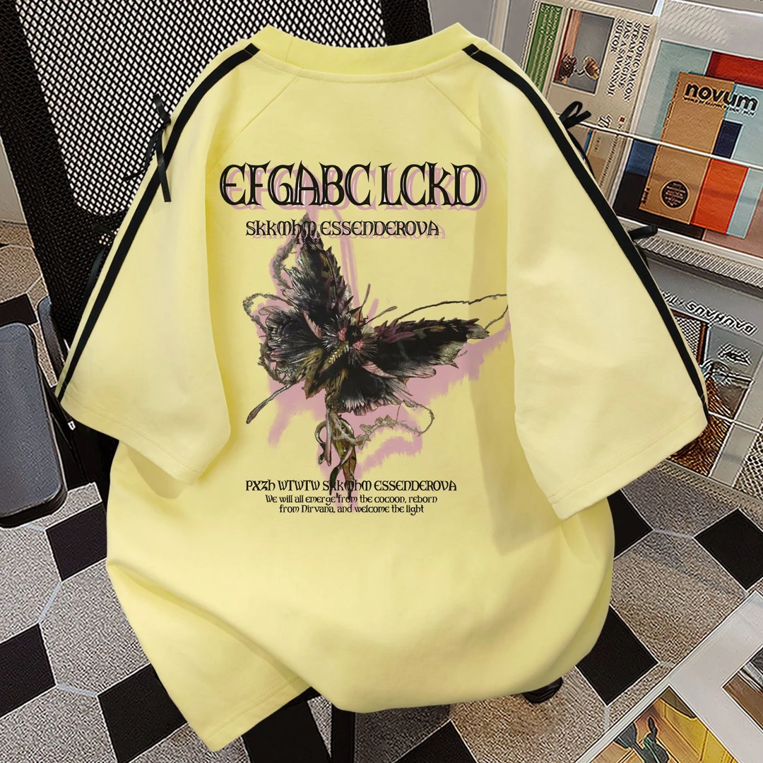 100%纯棉美式oversize短袖t恤男女2025夏季新款宽松休闲情侣上衣