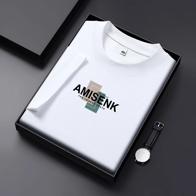 白色纯棉短袖T恤潮流夏季新款圆领半袖休闲男士体恤宽松印花上衣