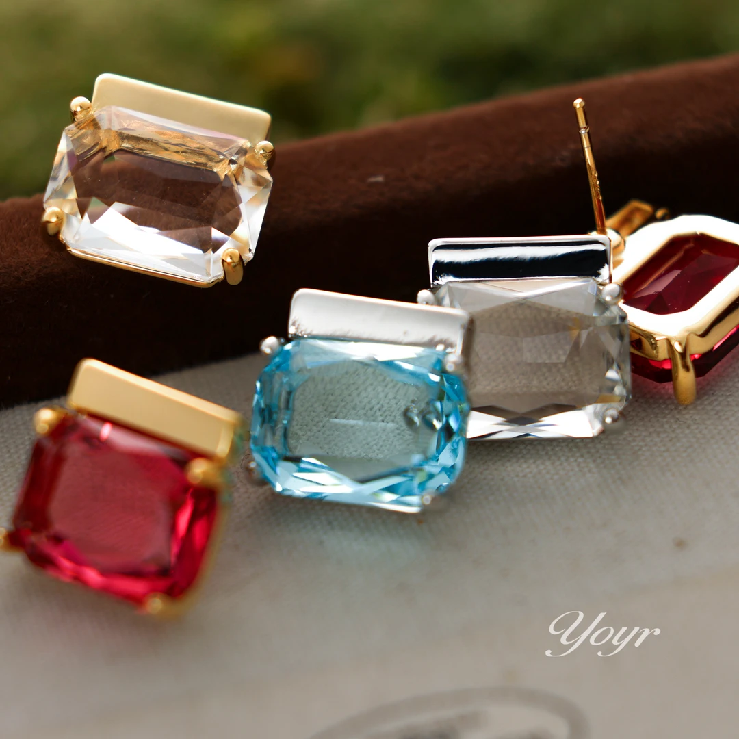 YOYR 黄铜耳饰 中古气质方糖耳钉高级感轻奢几何复古时尚百搭耳环