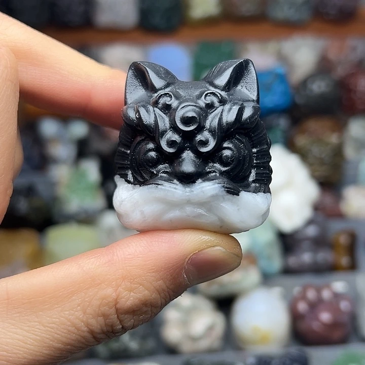 石材醒狮小白黑白