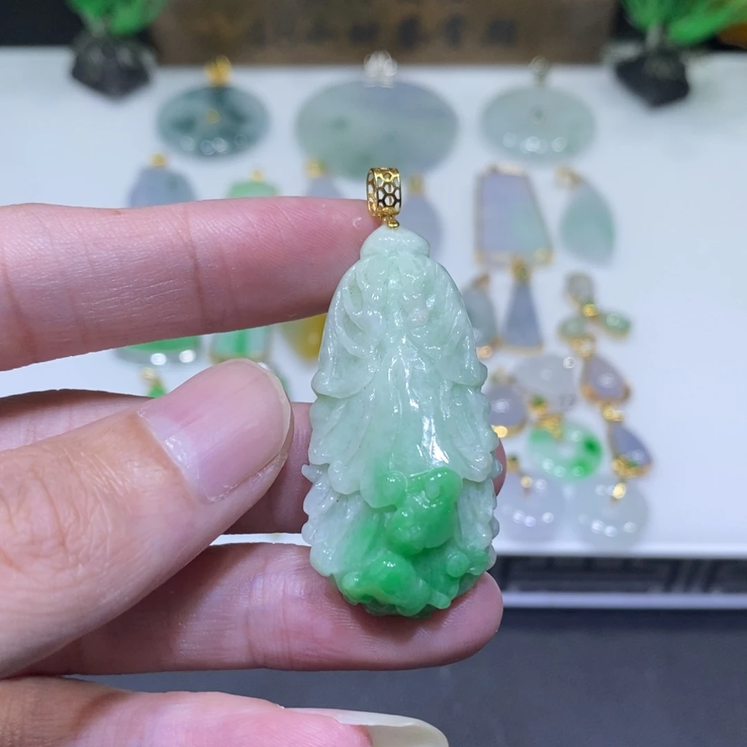 翡翠18K金镶嵌吊坠(不含链)