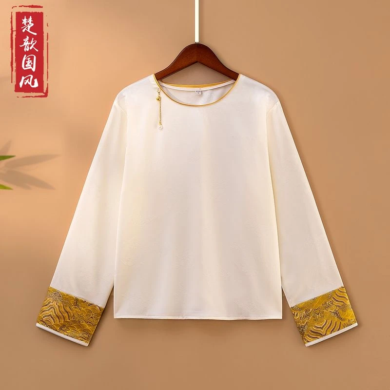 【云雅】春季2025新款上衣小衫女装新中式国风圆领提花气质长袖衬衫
